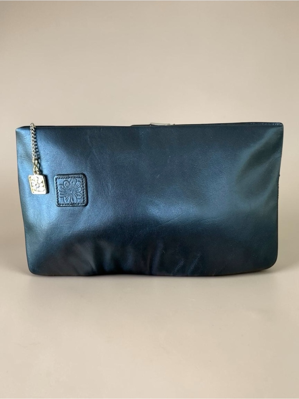 Vintage Black Leather Clutch Bag Minimalist 90s Evening Purse